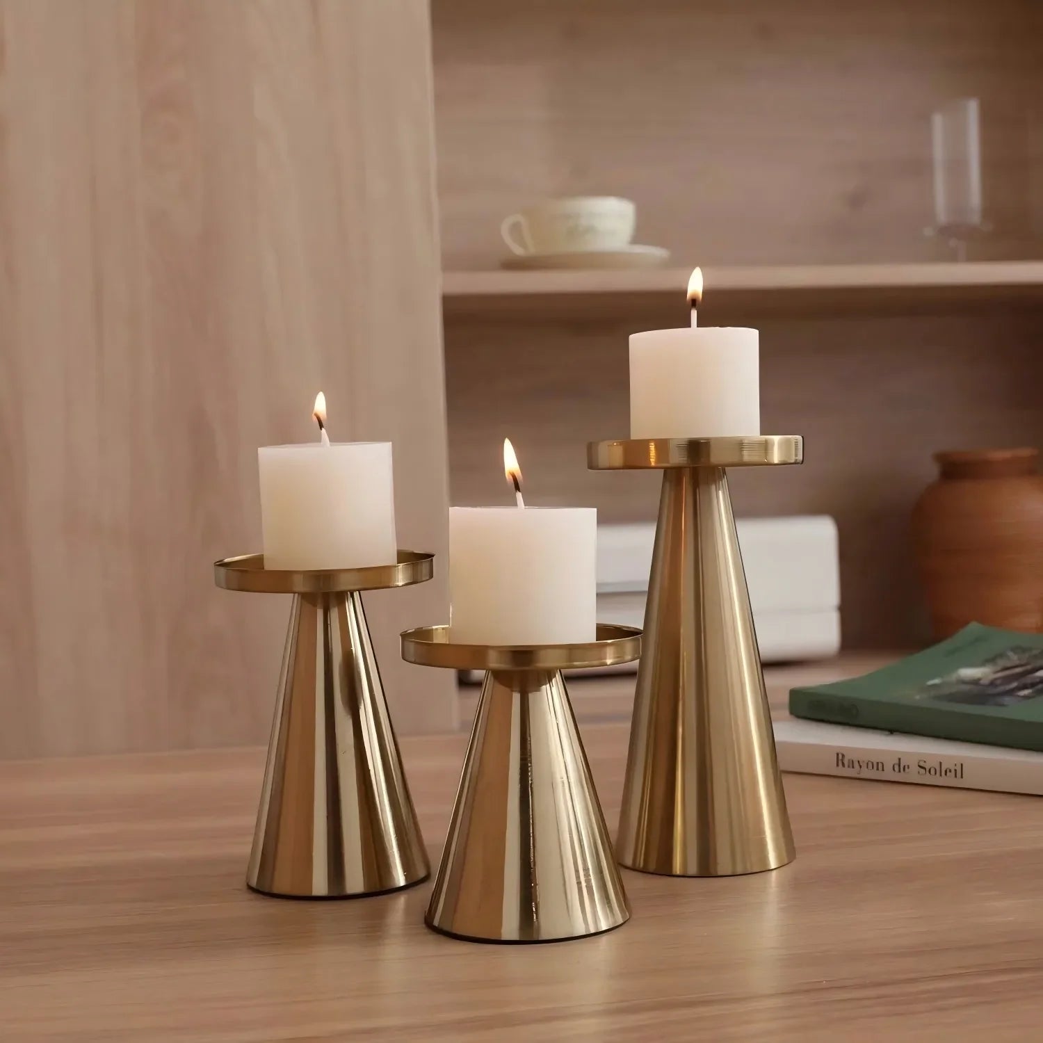 3pcs Copper-Plated Candlestick Set  Tea Candle Light Wedding Home Decoration Candlestick Set Table Decoration Candle Holder